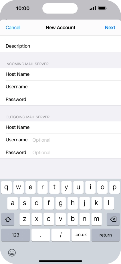 Press Username and key in the username for your email account.