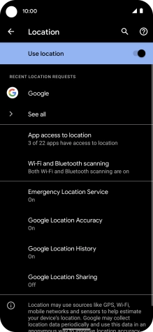 Press Google Location Accuracy. Press Google Location Accuracy.