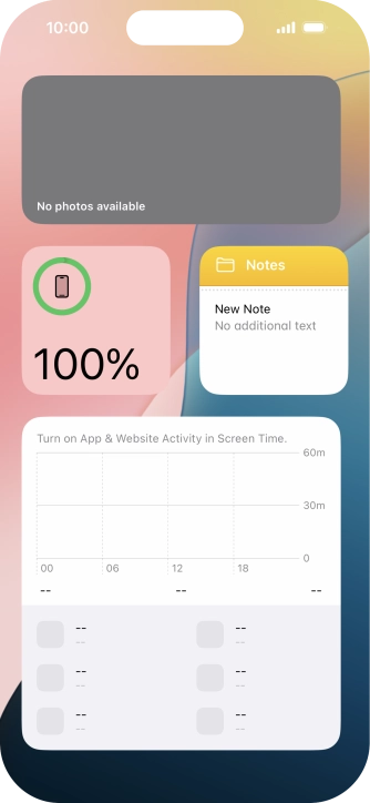 Slide your finger up or down on the screen to see more widgets. Slide your finger up or down on the screen to see more widgets.