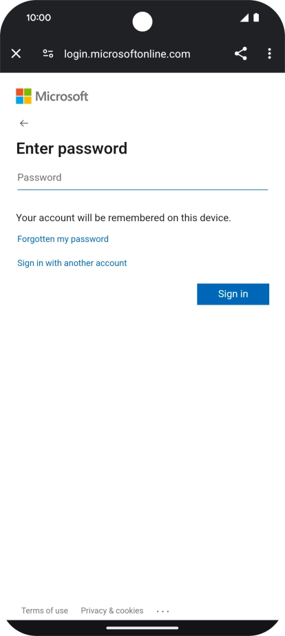 Press Password and key in the password for your email account.