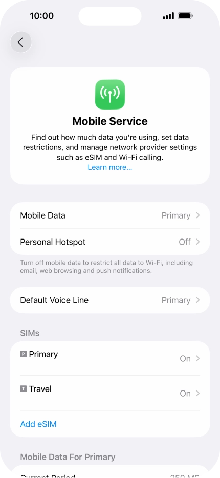 Press the required eSIM below 