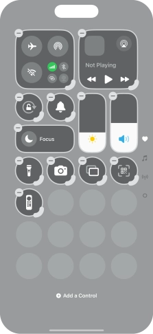 Press Add a Control and follow the instructions on the screen to add the required function to Control Centre. Press Add a Control and follow the instructions on the screen to add the required function to Control Centre.