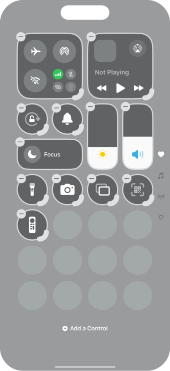Press Add a Control and follow the instructions on the screen to add the required function to Control Centre. Press Add a Control and follow the instructions on the screen to add the required function to Control Centre.