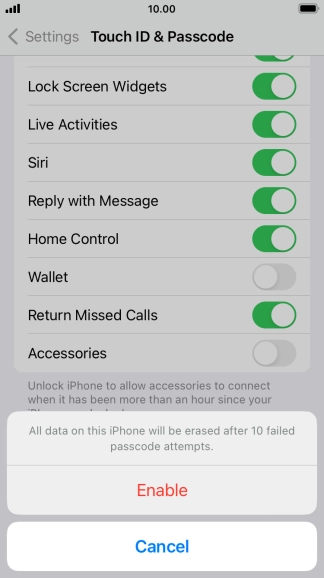 If you turn on the function, press Enable. If you turn on the function, press Enable.