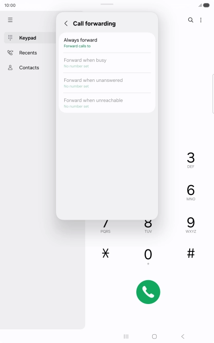 Press the required divert type. Press the required divert type.