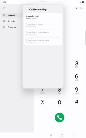 Press the required divert type. Press the required divert type.