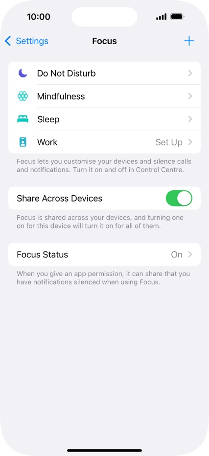 Press the required focus mode.