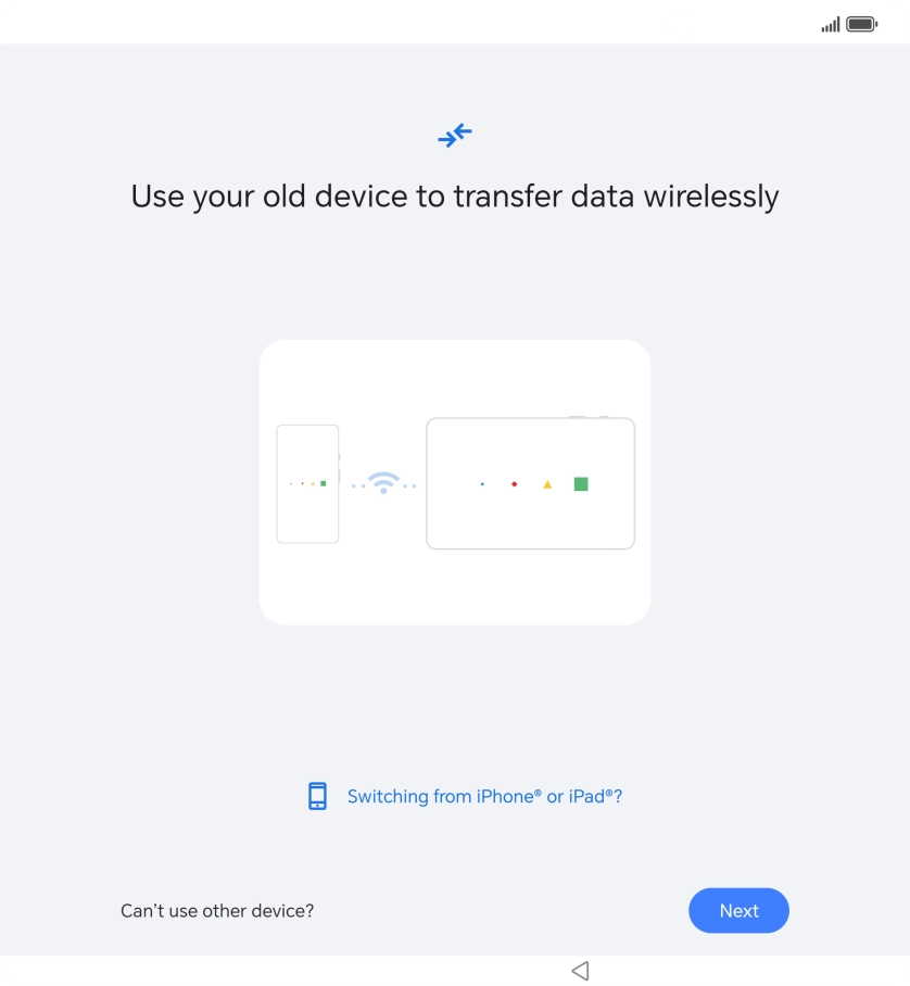 Follow the instructions on the screen to transfer the content from another phone and finish the activation of your phone. Follow the instructions on the screen to transfer the content from another phone and finish the activation of your phone.