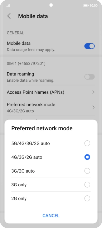 Press the required network mode. Press the required network mode.