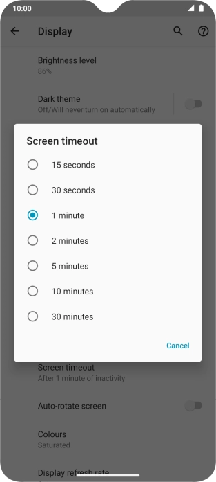 Press the required setting.