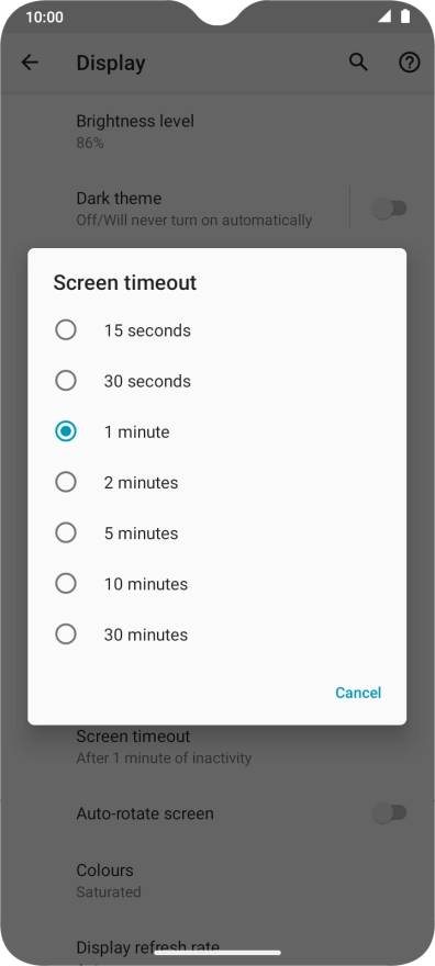 Press the required setting.