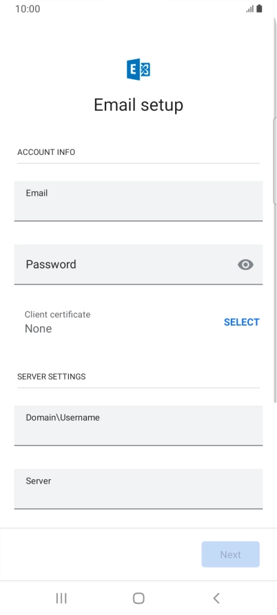 Press Password and key in the password for your email account. Press Password and key in the password for your email account.