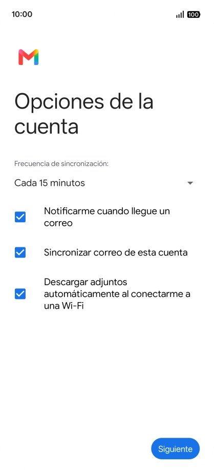 Si aparece en la pantalla esta imagen, tu cuenta de correo electrónico ha sido reconocida y configurada automáticamente. Sigue las indicaciones de la pantalla para introducir más información y terminar la configuración.