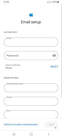 Press Password and key in the password for your email account.