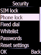 Select Phone lock and press the Left selection key. Select Phone lock and press the Left selection key.