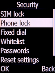 Select Phone lock and press the Left selection key. Select Phone lock and press the Left selection key.
