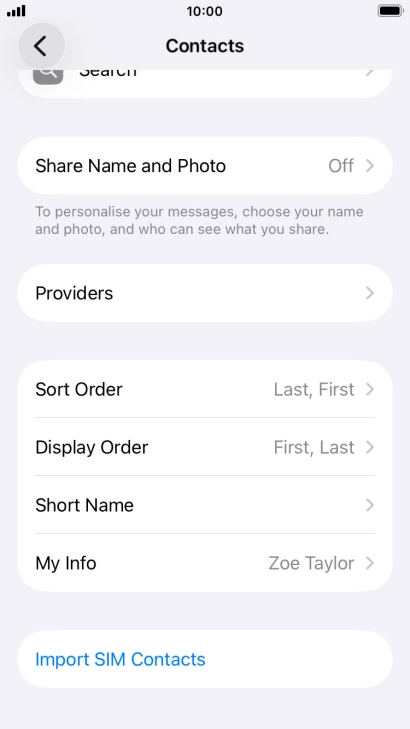 Press Import SIM Contacts.
