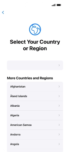 Press the required country or area. Press the required country or area.