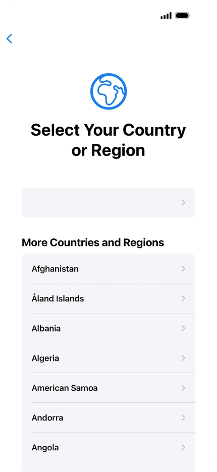 Press the required country or area. Press the required country or area.