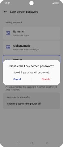 Press Disable and key in the additional phone lock code you created earlier.