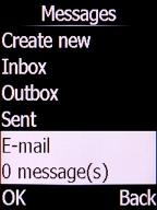 Select E-mail and press the Left selection key.