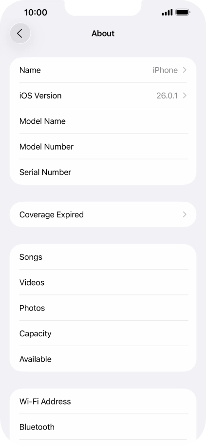 Your phone's software version is displayed next to iOS Version. Your phone's software version is displayed next to iOS Version.