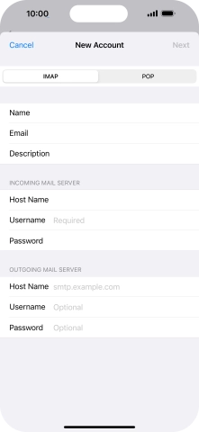 Press Username and key in the username for your email account. Press Username and key in the username for your email account.