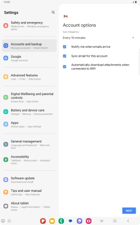 If this screen is displayed, you email account has been recognised and set up automatically. Follow the instructions on the screen to key in more information and finish setting up your tablet.