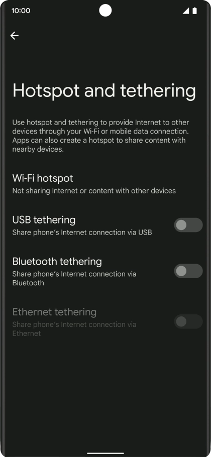 Press Wi-Fi hotspot. Press Wi-Fi hotspot.