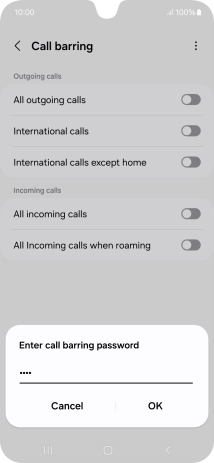 Key in your barring password and press OK. The default barring password is 1919.