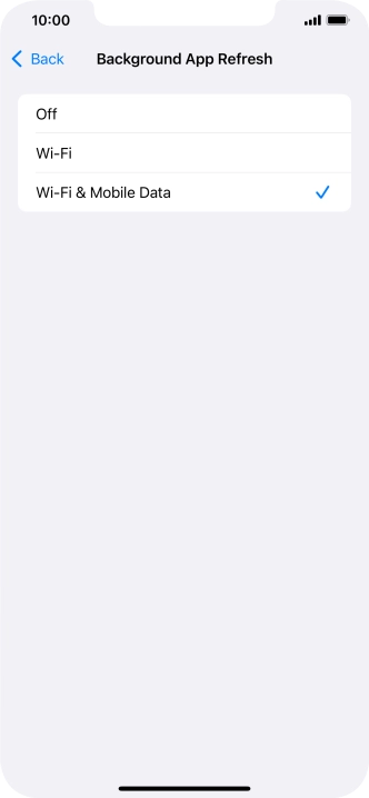 To turn off background refresh of apps, press Off.