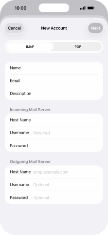 Press Username and key in the username for your email account.