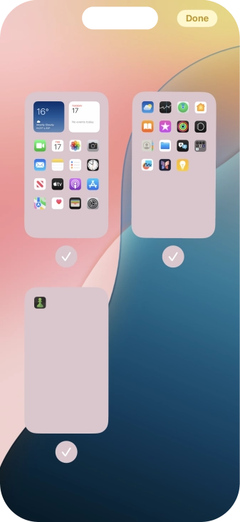 Press the fields below the required home screen pages to select or deselect them. Press the fields below the required home screen pages to select or deselect them.