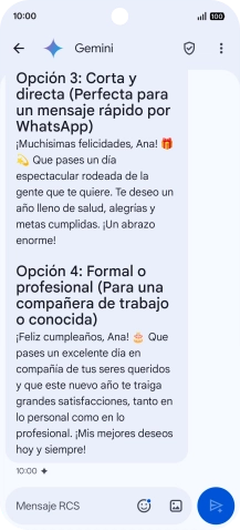 La propuesta de texto de Gemini se visualiza ahora en la pantalla.