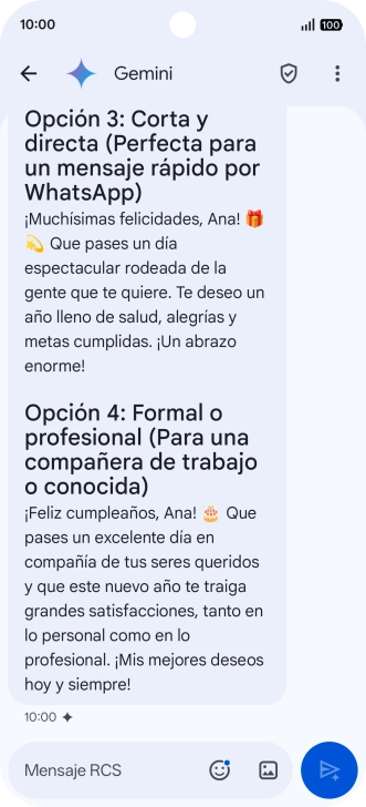 La propuesta de texto de Gemini se visualiza ahora en la pantalla.