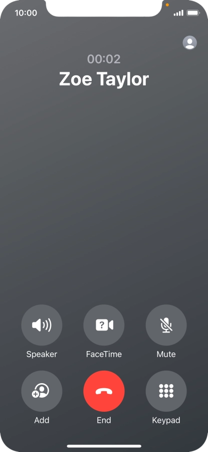 Press the end call icon to end the call and return to the home screen. Press the end call icon to end the call and return to the home screen.