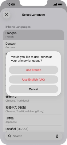 To select the new language as the default phone language, press Use ‹language›.