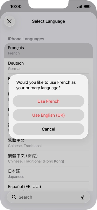 To select the new language as the default phone language, press Use ‹language›.