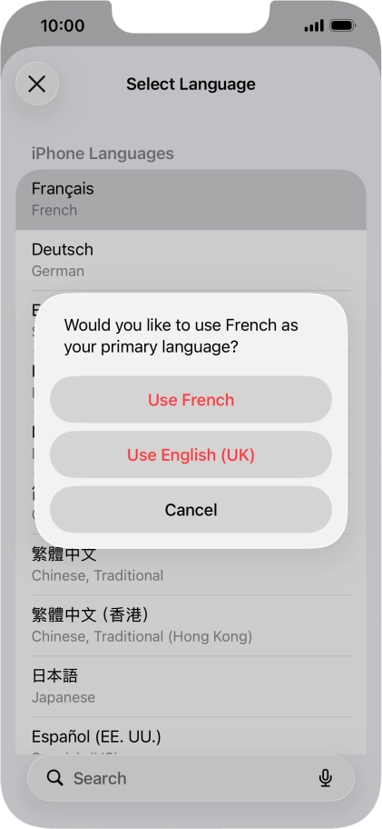 To select the new language as the default phone language, press Use ‹language›.