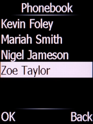 Select the required contact and press the Left selection key. Select the required contact and press the Left selection key.
