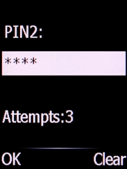 Key in your PIN2 and press the Left selection key. The default PIN2 is 1111. Key in your PIN2 and press the Left selection key. The default PIN2 is 1111.