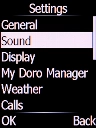 Select Sound and press the Left selection key.