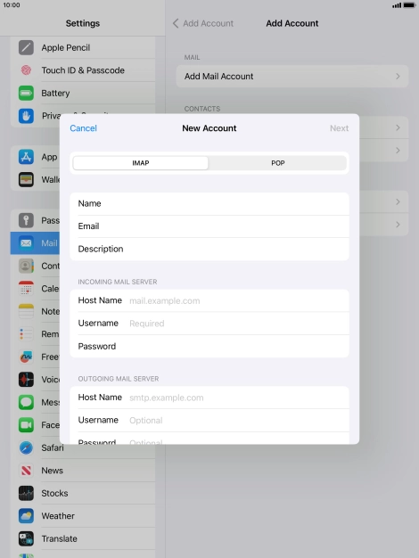 Press IMAP.