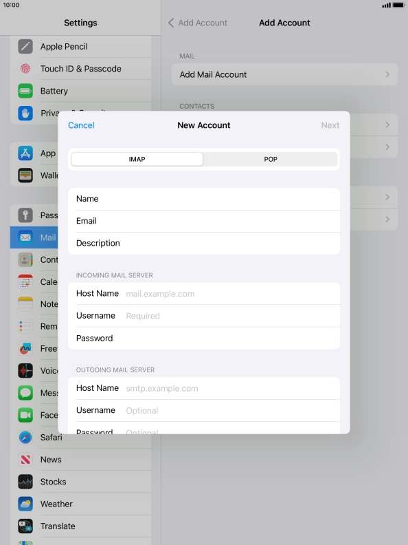 Press IMAP.