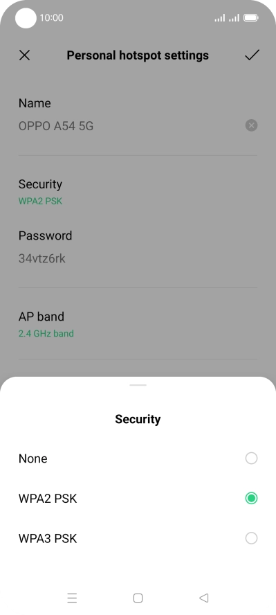 Press WPA3 PSK to password protect your Wi-Fi hotspot.