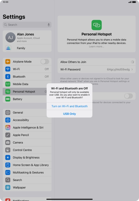 If Wi-Fi is turned off, press Turn on Wi-Fi and Bluetooth. If Wi-Fi is turned off, press Turn on Wi-Fi and Bluetooth.