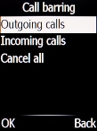 Select the required barring category.