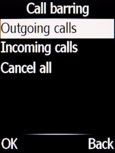 Select the required barring category.