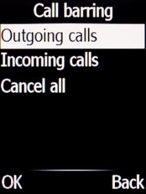 Select the required barring category.