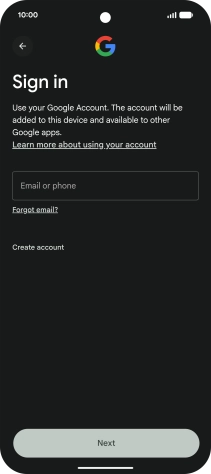 If you don't have a Google account, press Create account and follow the instructions on the screen to create an account. If you don't have a Google account, press Create account and follow the instructions on the screen to create an account.